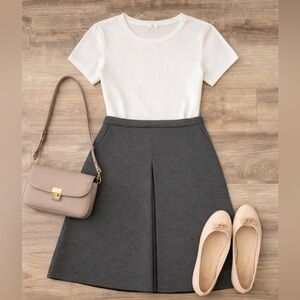 Forever 21 Charcoal Grey Pleated Knee-Length Skirt with Pockets - Size L